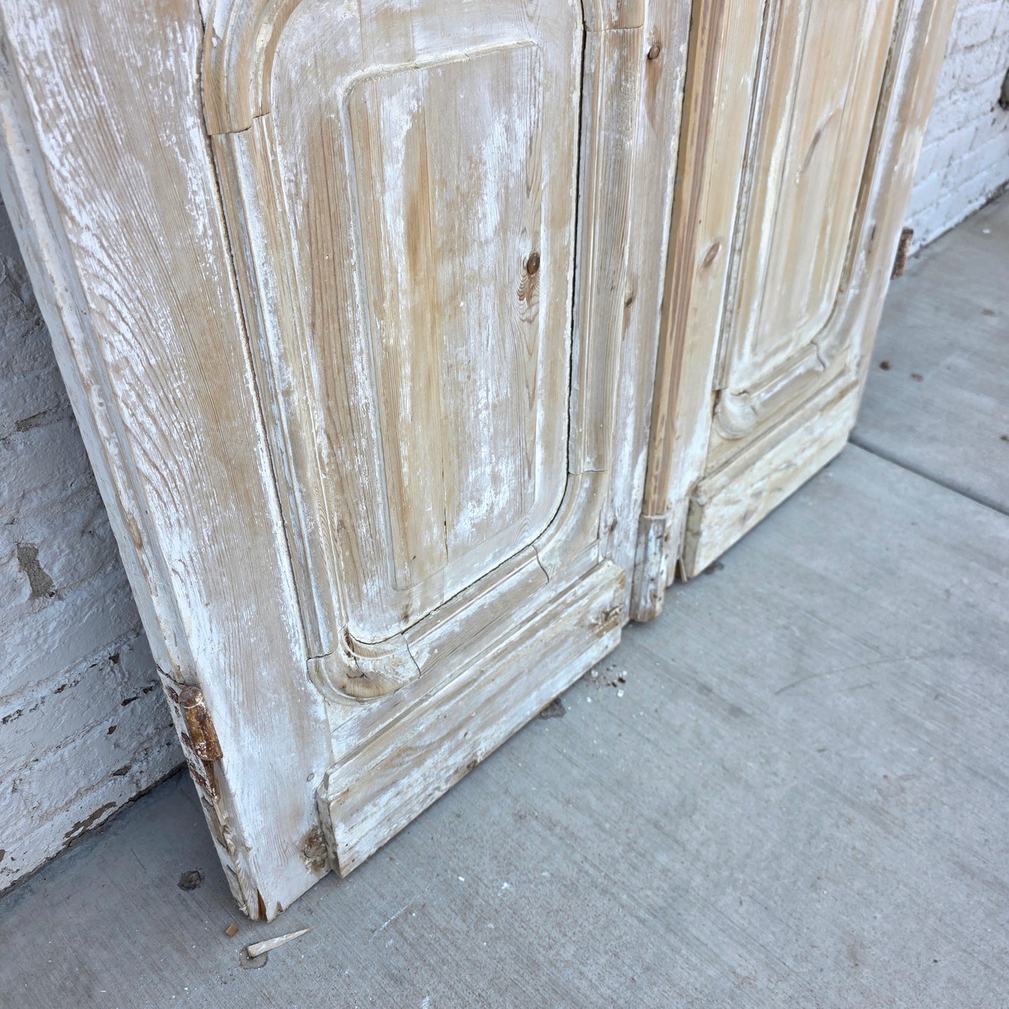 Pair of Antique Solid Wood 3 Curved Panel French Doors