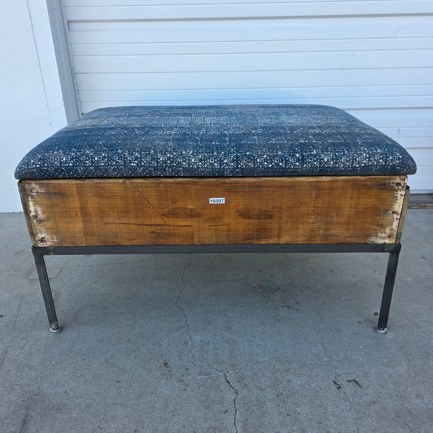 Raisin Box Ottoman with Blue Batik Top