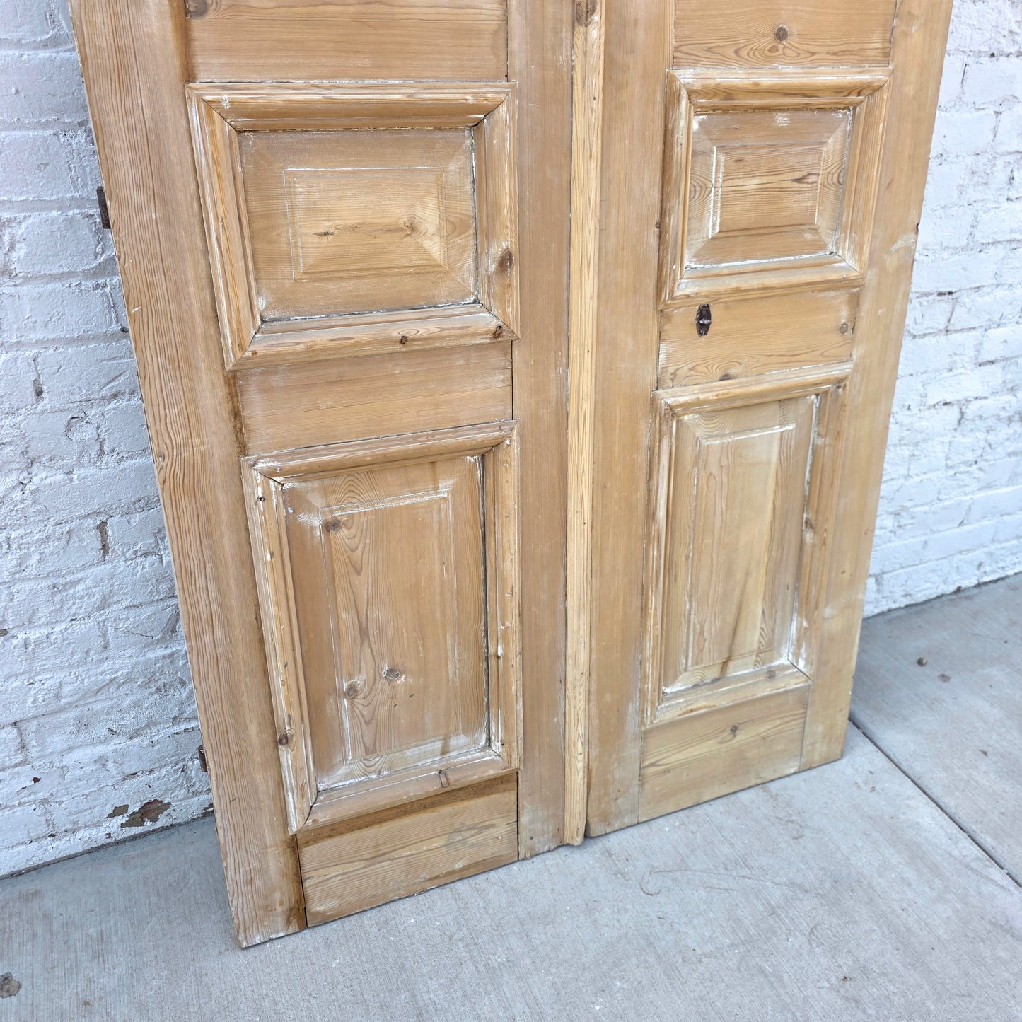 Pair of Washed Antique Wood 3-Panel Doors