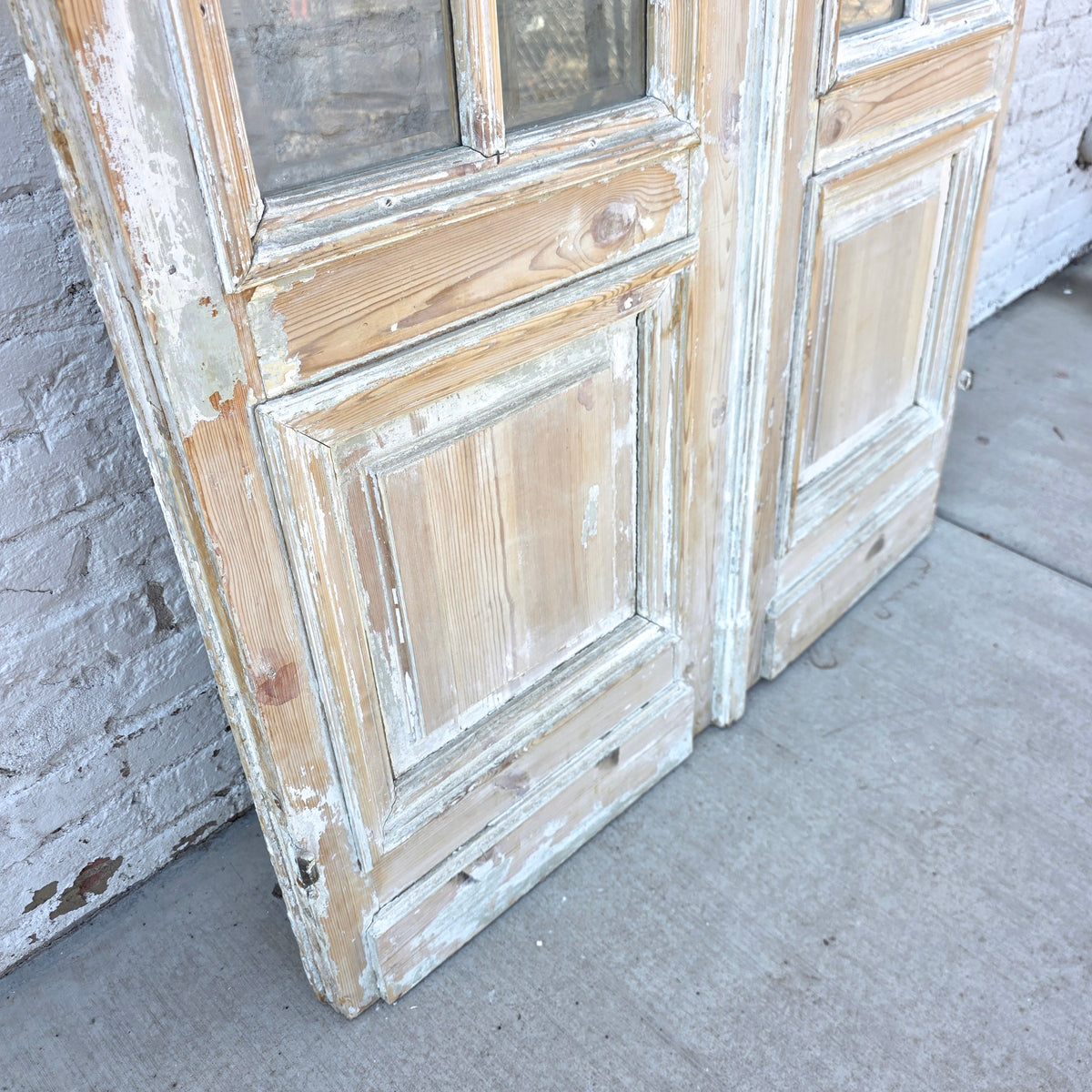 Pair of Antique 42 Lite Washed Wood French Doors
