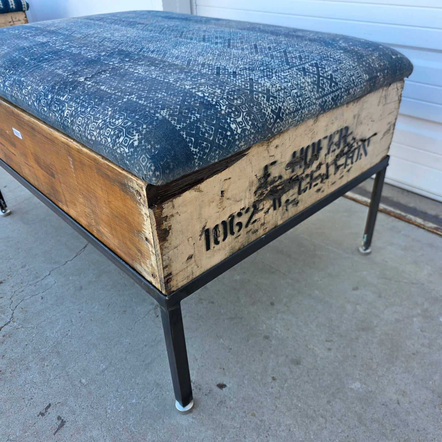 Raisin Box Ottoman with Blue Batik Top