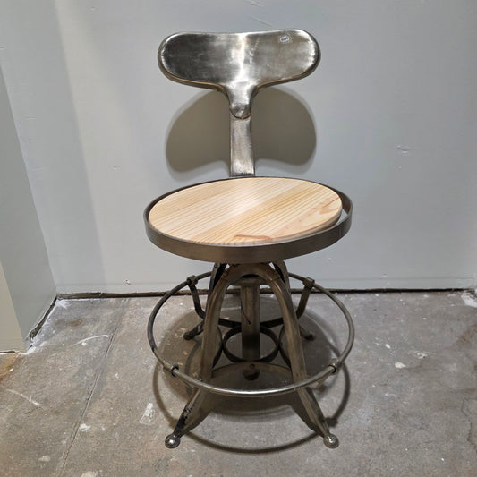 Nickle Finish Bar Stool with Back and Swiveling Seat