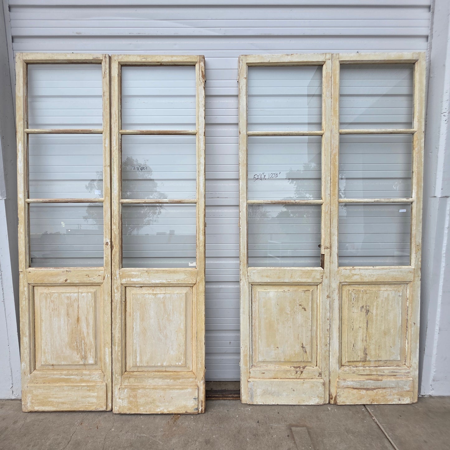 Pair of Painted Antique 6 Lite French Doors