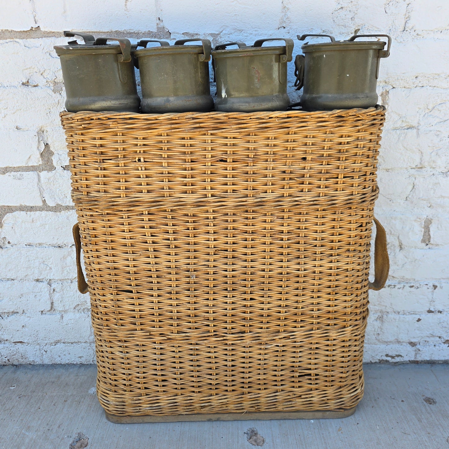 Swiss Military Artillery Canisters in Wicker Basket