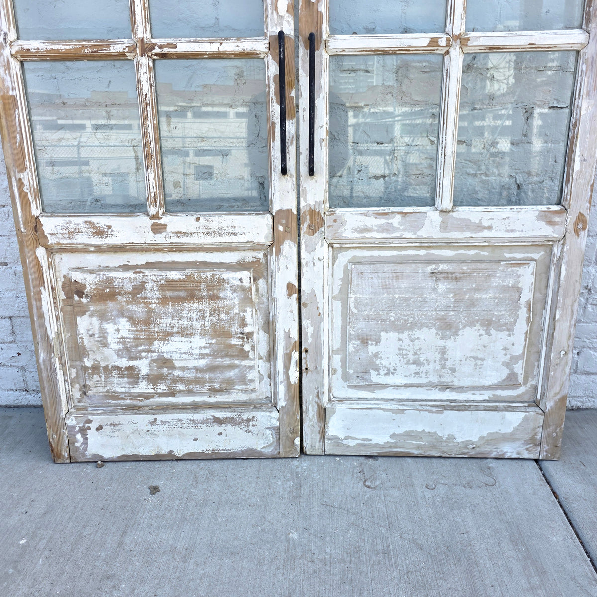 Pair of 8 Lite White Wood French Antique Doors