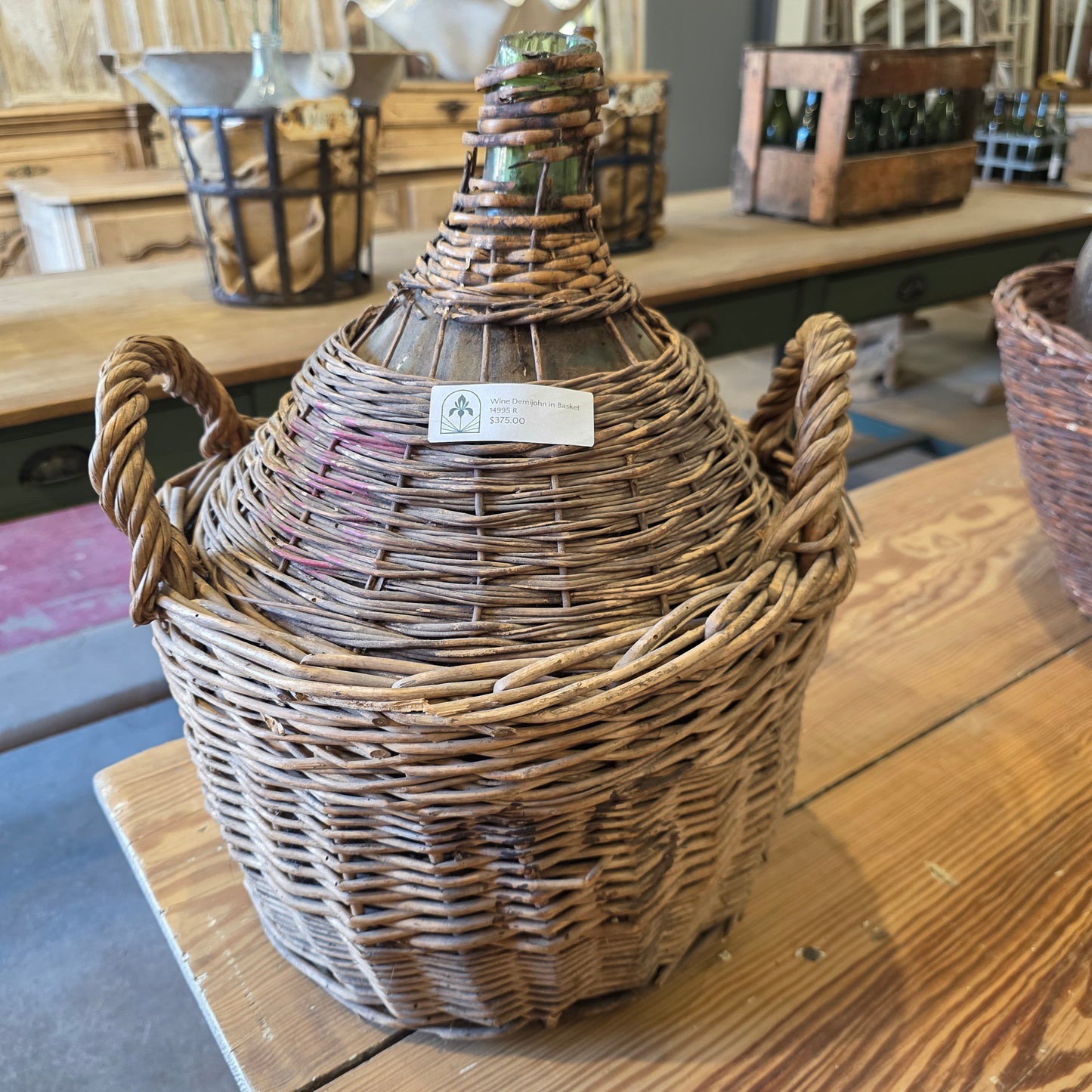 Small Wine Demijohn in Basket