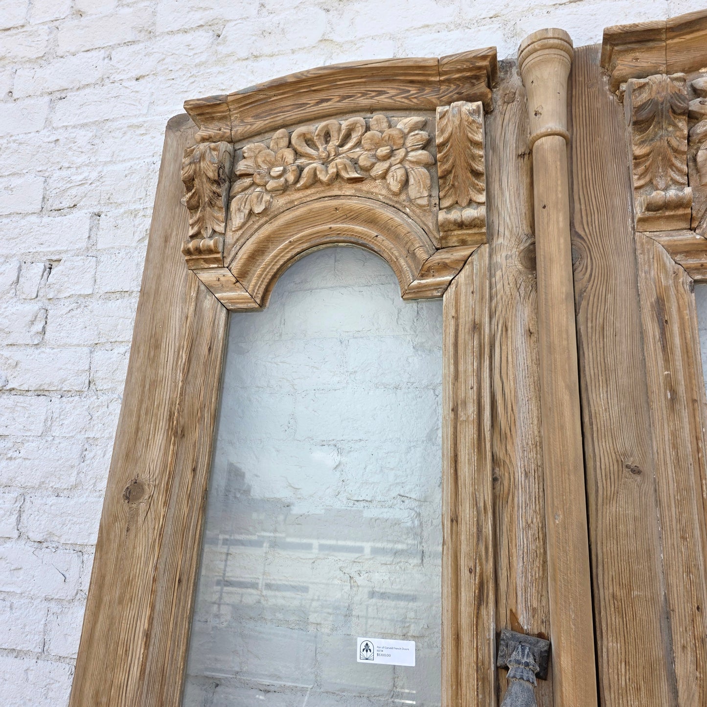 Pair of Carved Wood Doors w/2 Single Glass Lites