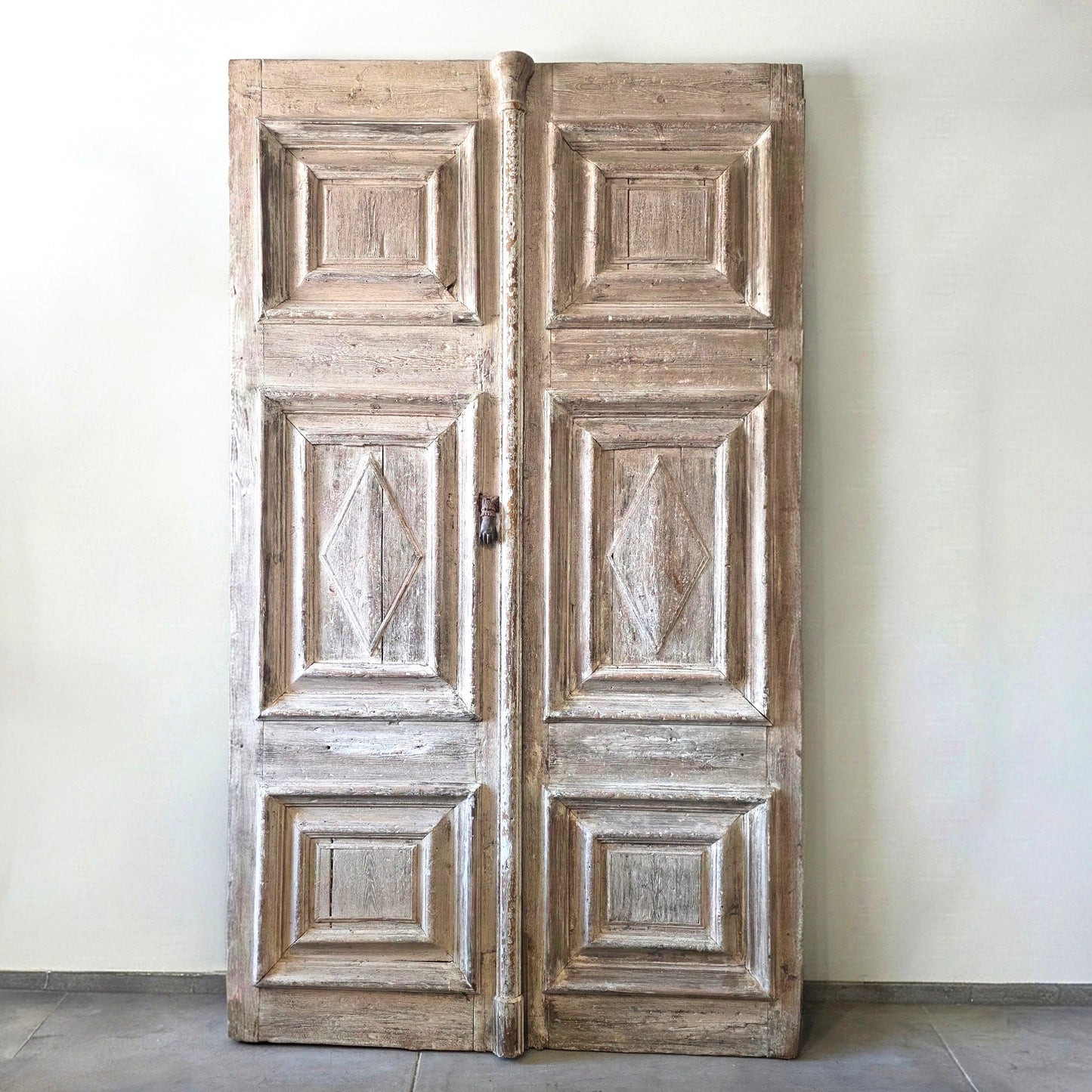 Pair of Antique Diamond Panel Carved Doors w/3 Panels