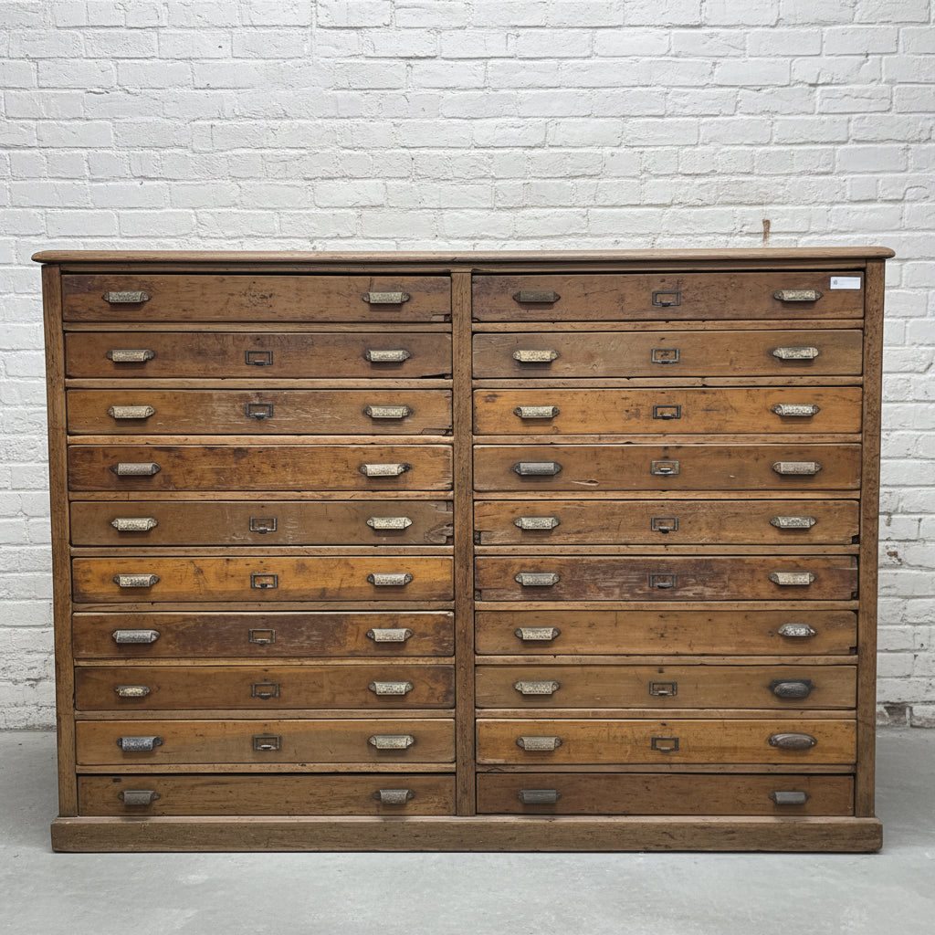 18 Drawer Oak Flat File Cabinet