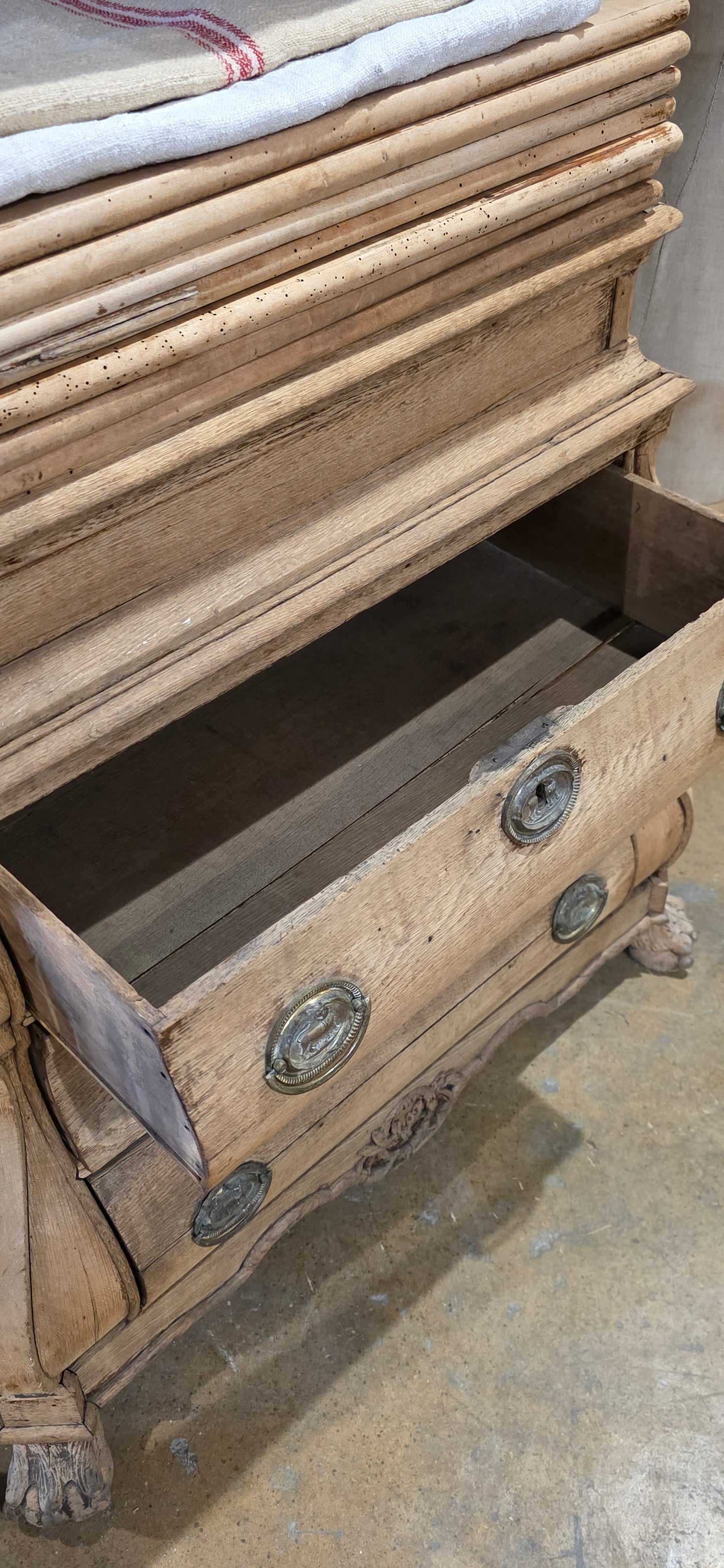 Antique French Bleached Linen Press Cabinet
