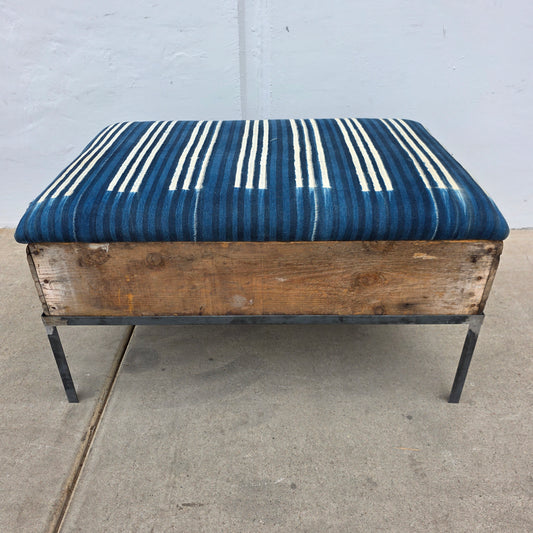 Raisin Box Ottoman with Blue Batik Top