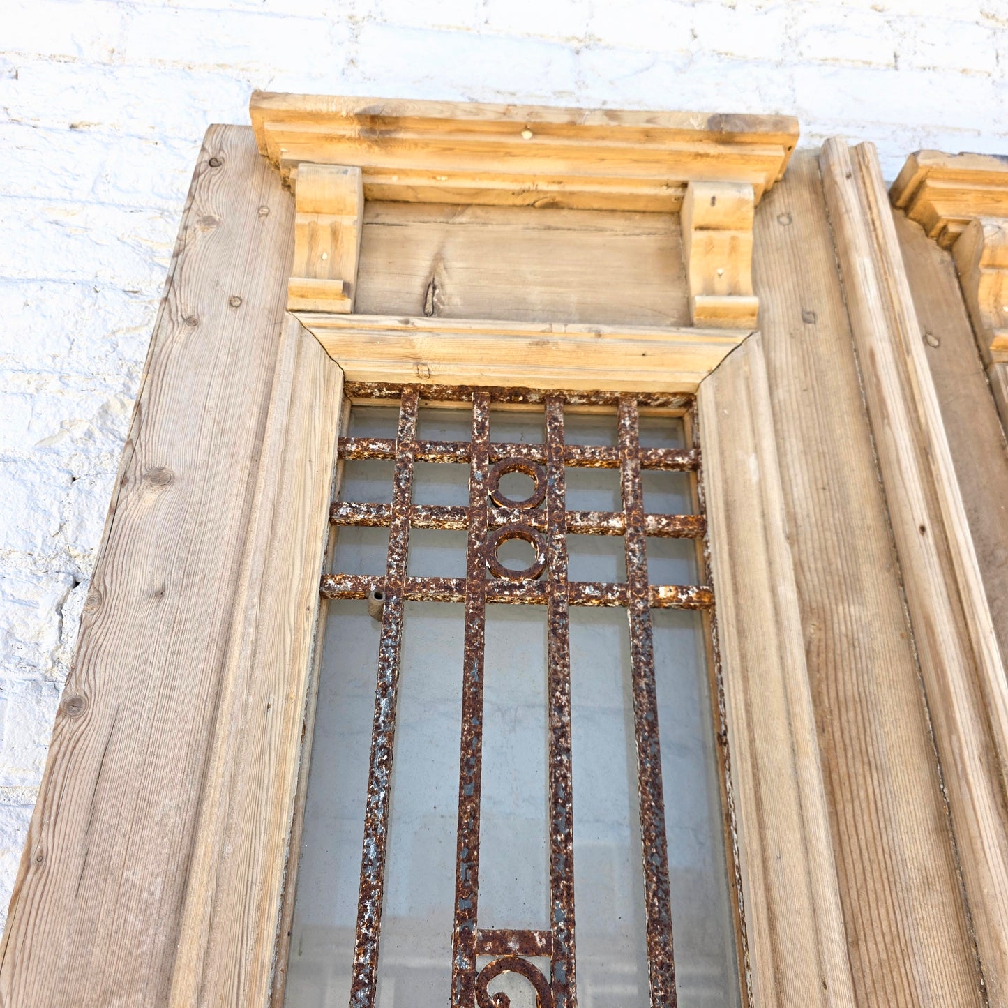 Pair of Wood French Doors with Iron Inserts