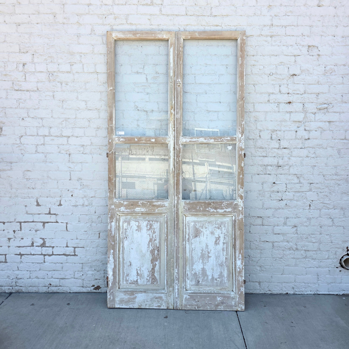 Pair of 2 Lite Painted Wood Antique Doors