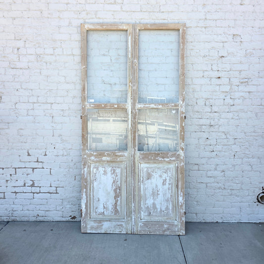 Pair of 2 Lite Painted Wood Antique Doors