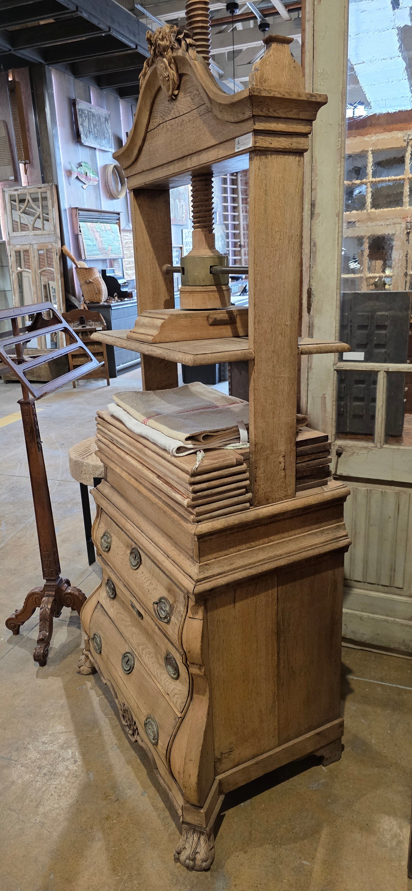 Antique French Bleached Linen Press Cabinet
