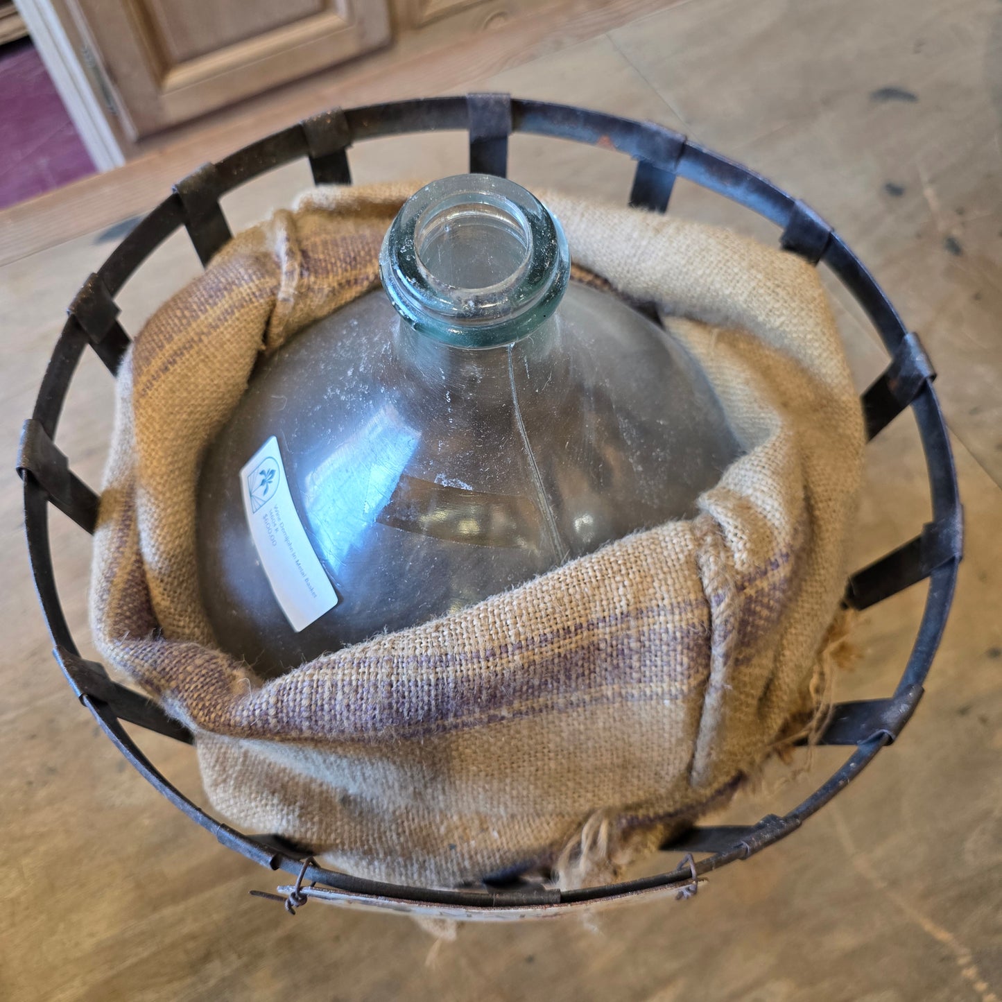 Small Wine Demijohn in Metal Basket