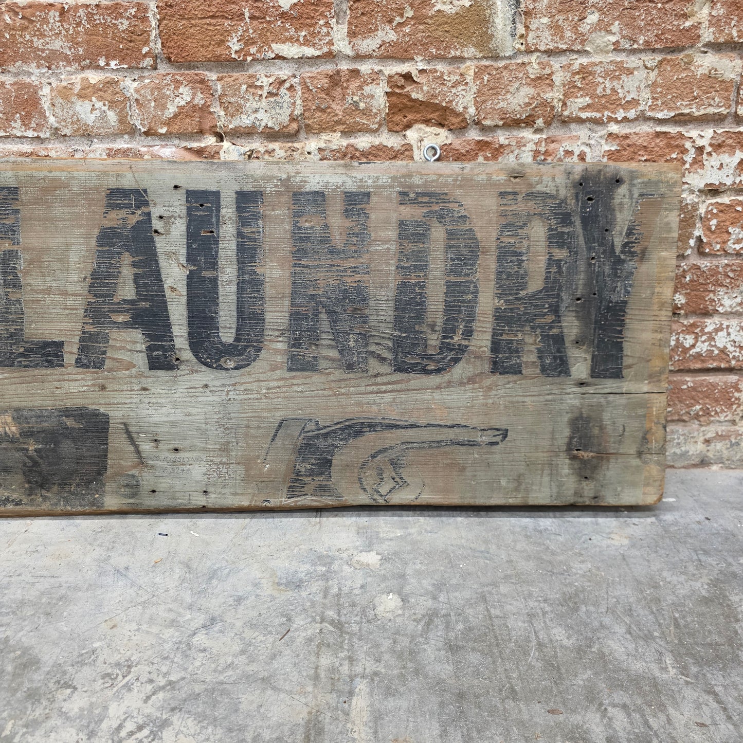 Antique Weathered Double Sided Wood "Steam Laundry" Trade Sign