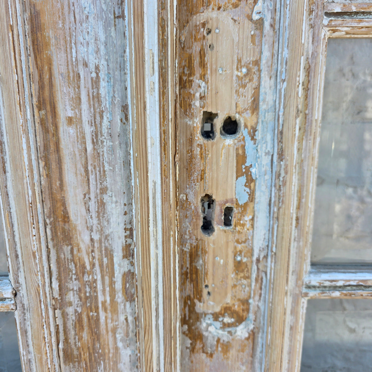 Pair of Antique 42 Lite Washed Wood French Doors