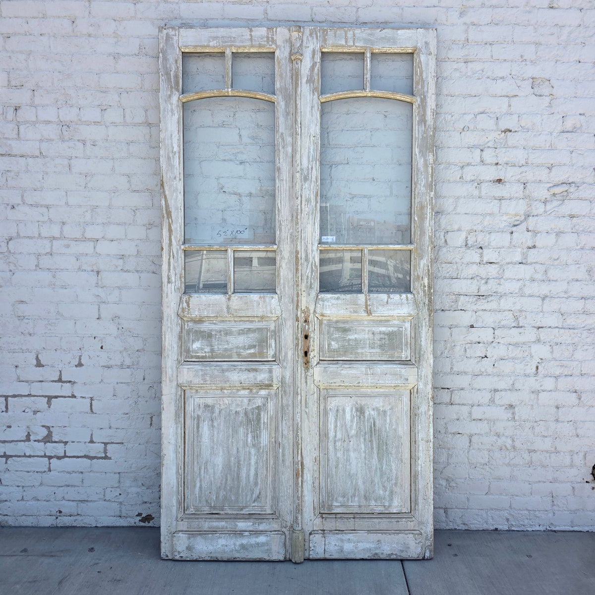 Pair of 2 Panel 5 Lite Washed Wood French Antique Doors