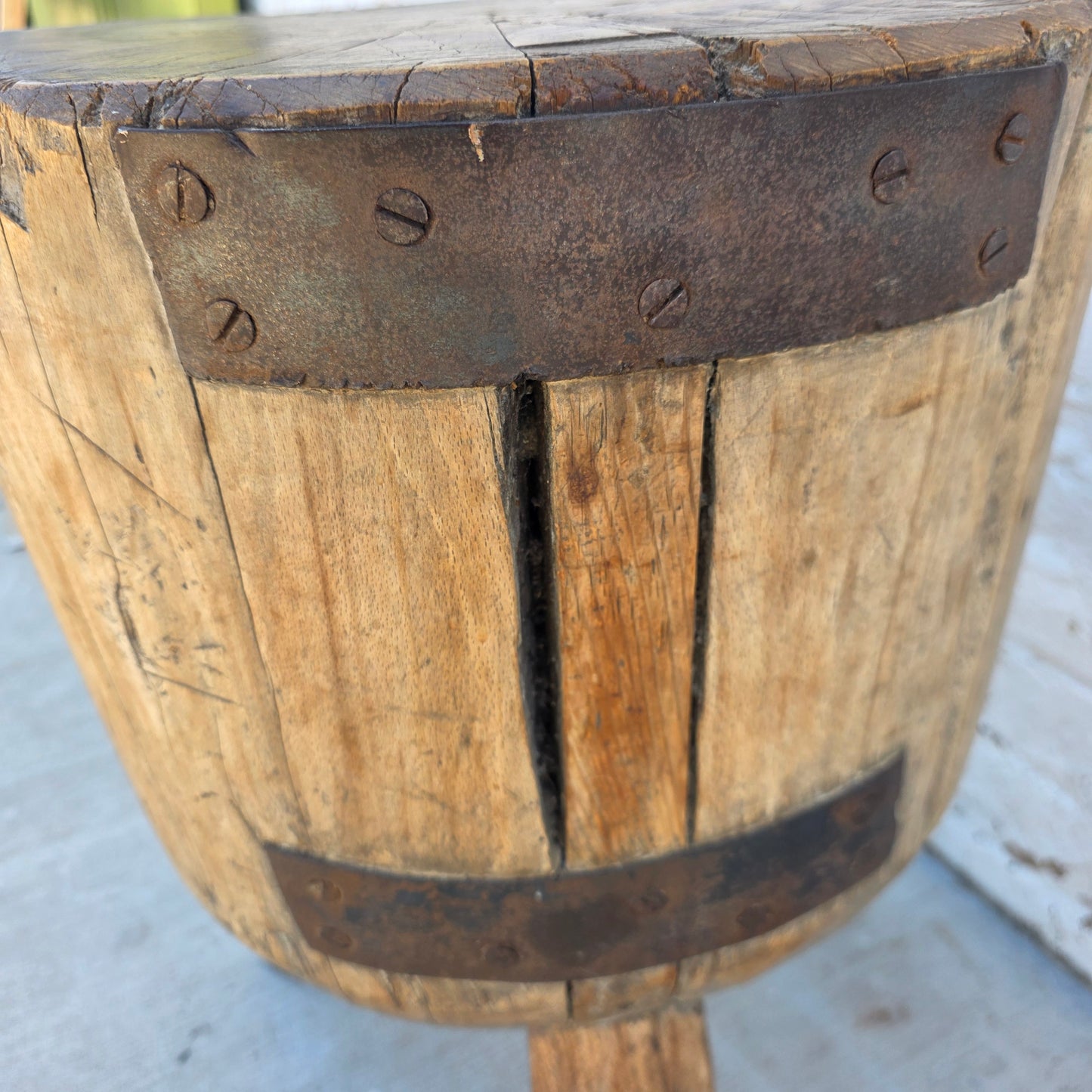 Antique French Round Three Leg Butcher Block