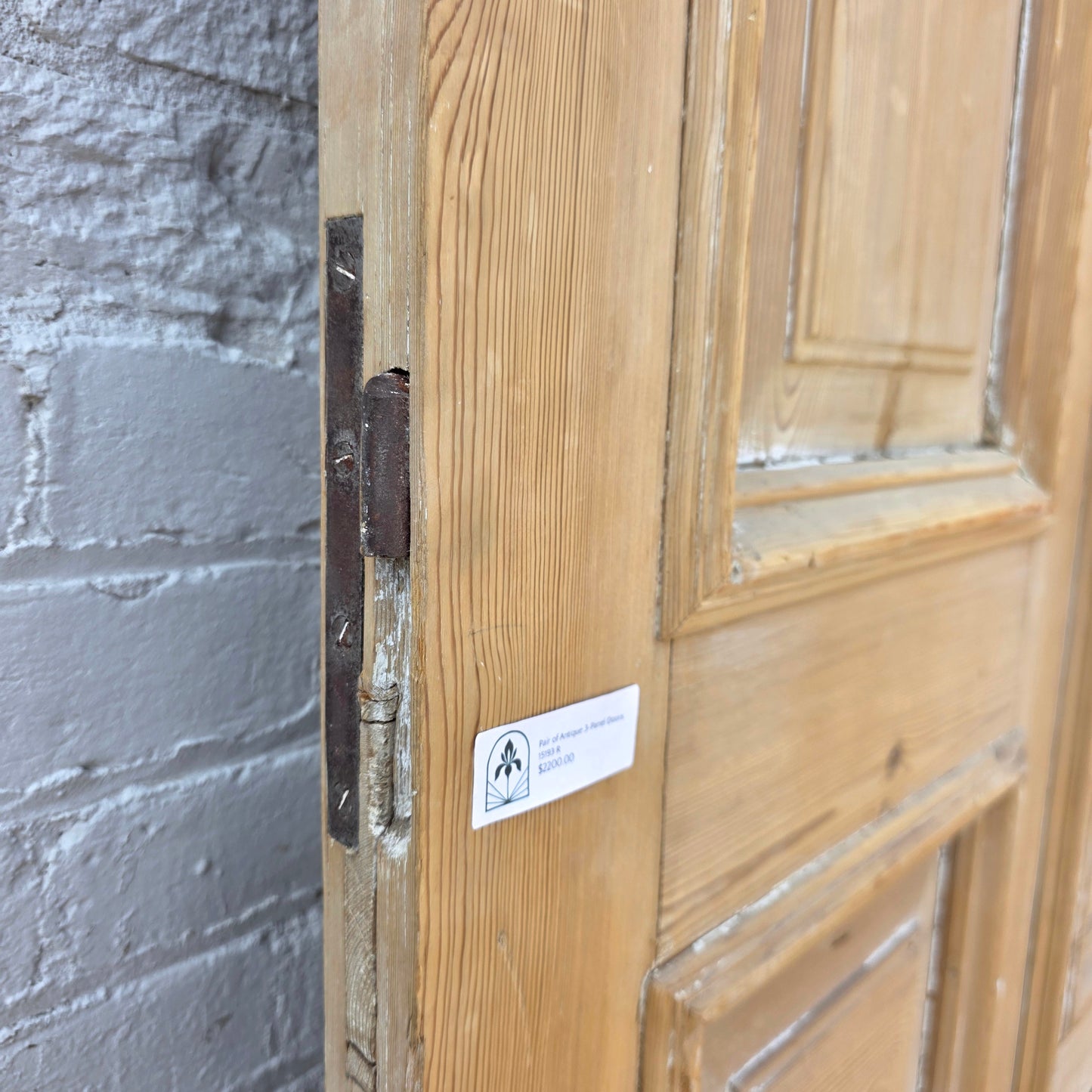 Pair of Washed Antique Wood 3-Panel Doors