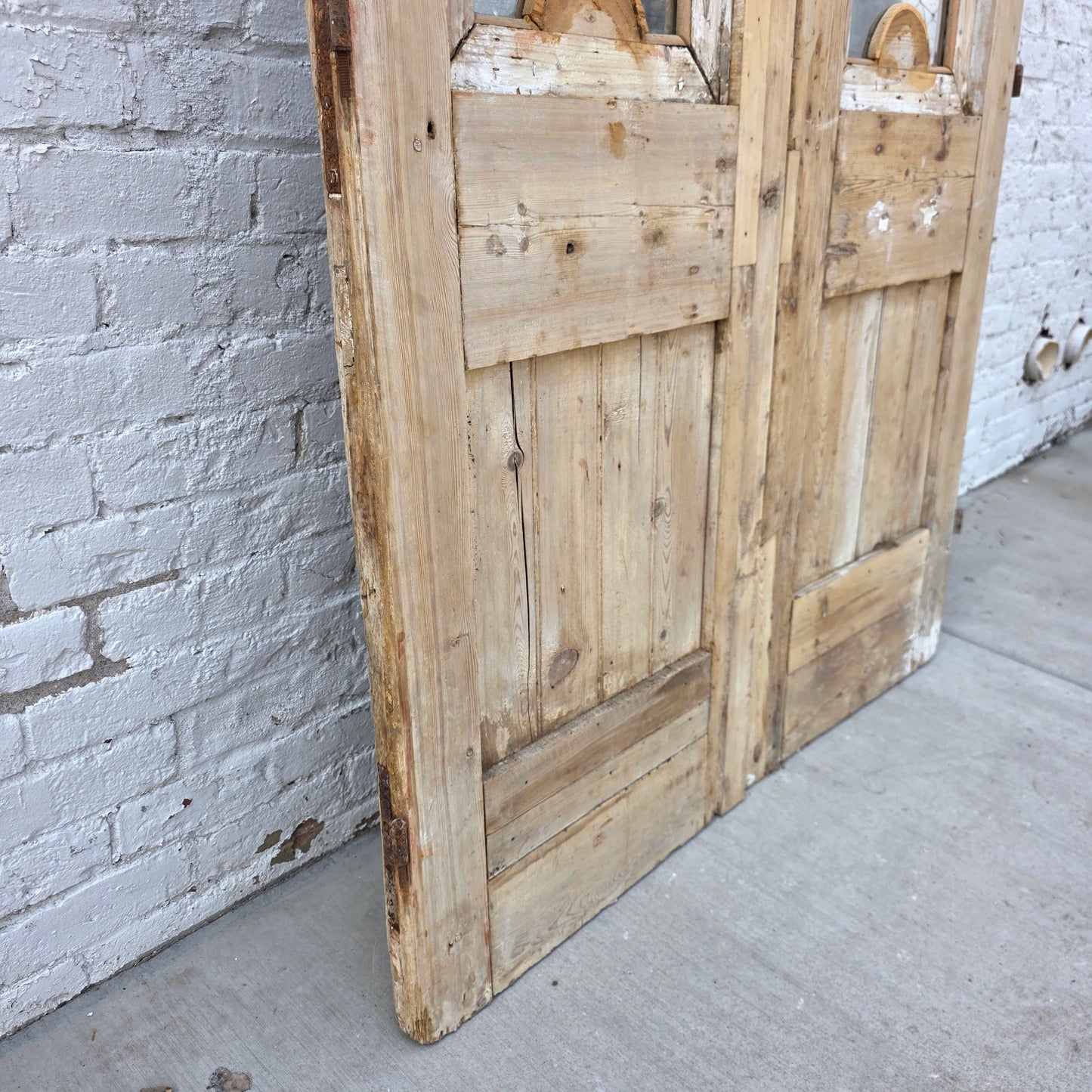 Pair of Antique Wood Carved Doors with Single Glass Lites