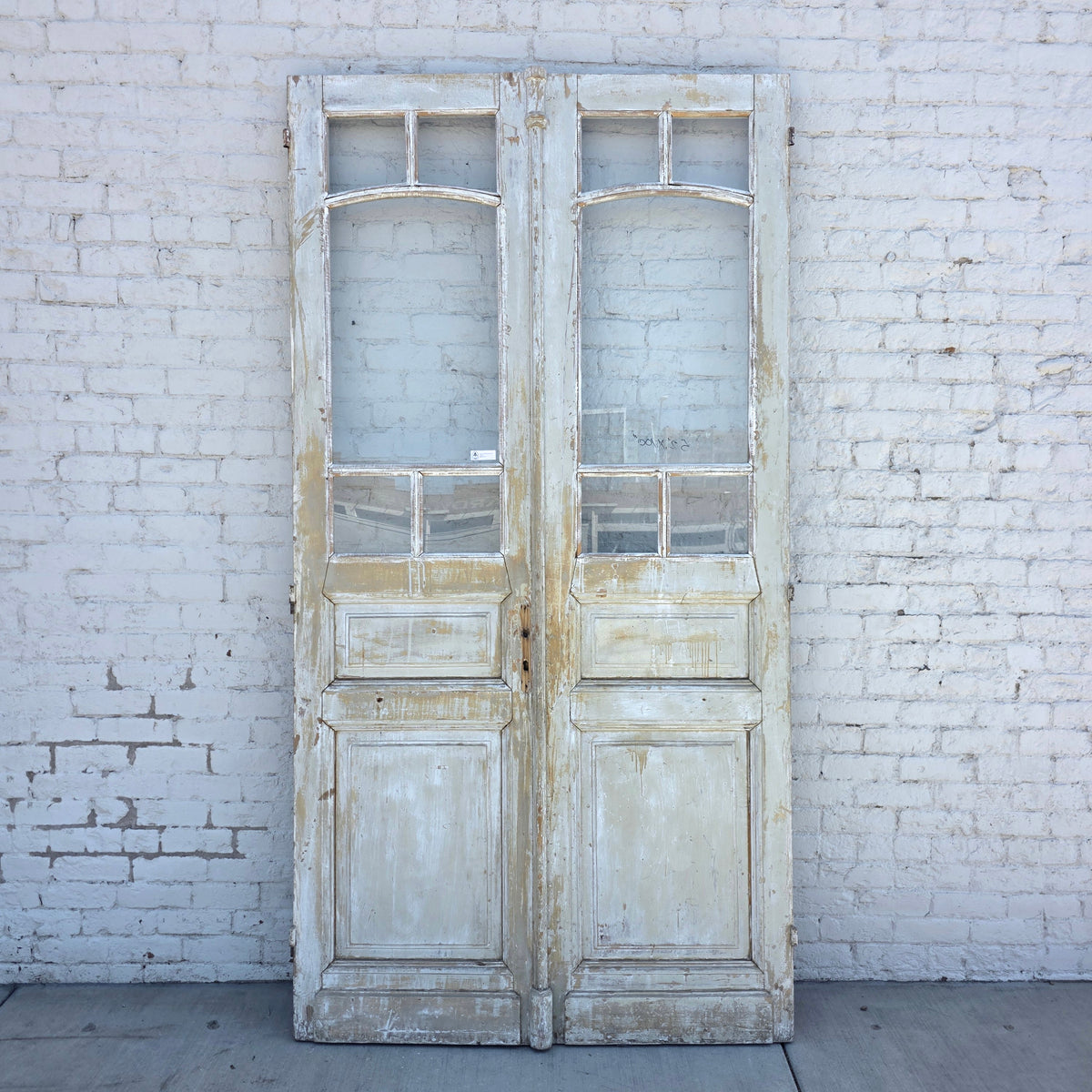Pair of 2 Panel 5 Lite Washed Wood French Antique Doors