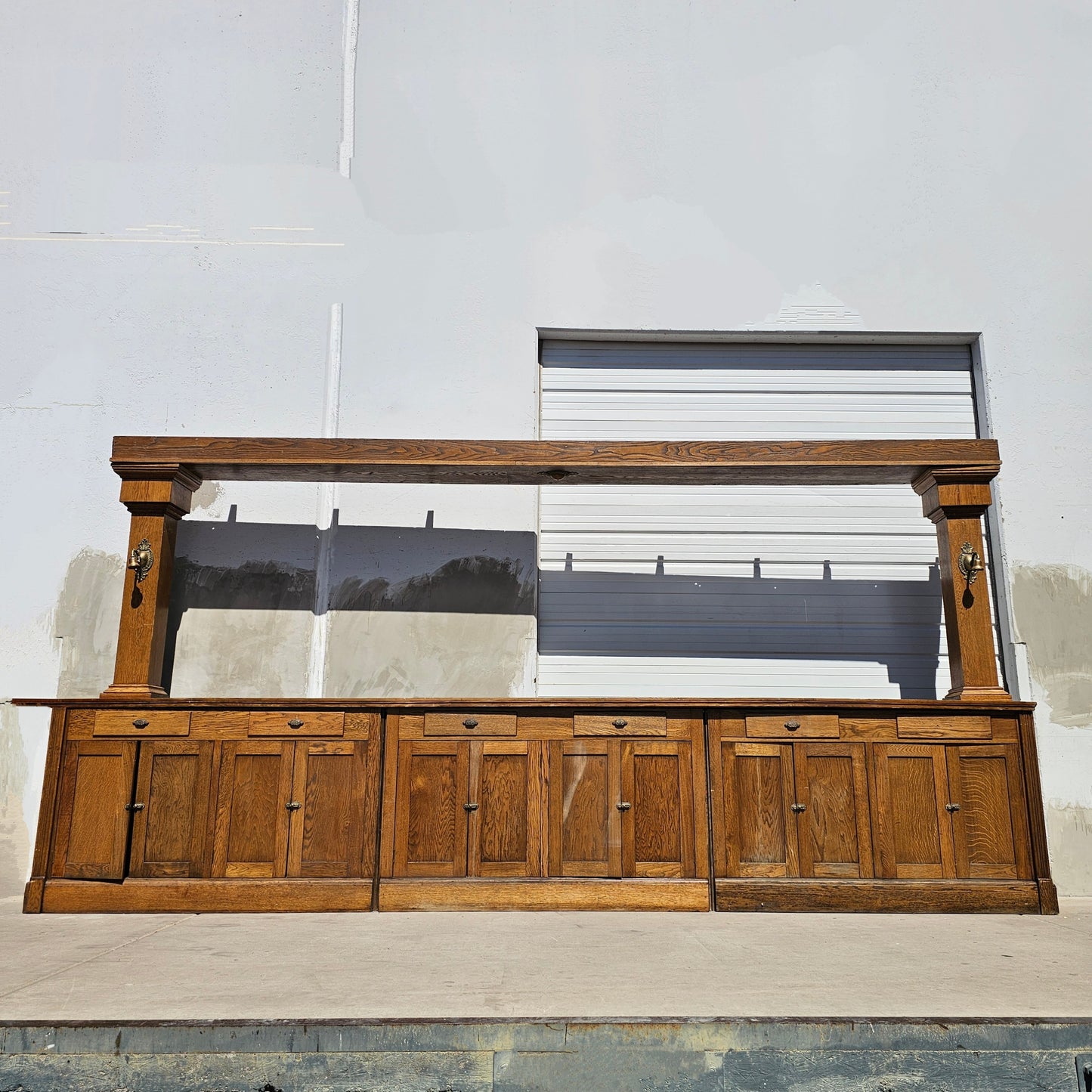 Antique Speakeasy Oak Bar and Backbar Cabinet