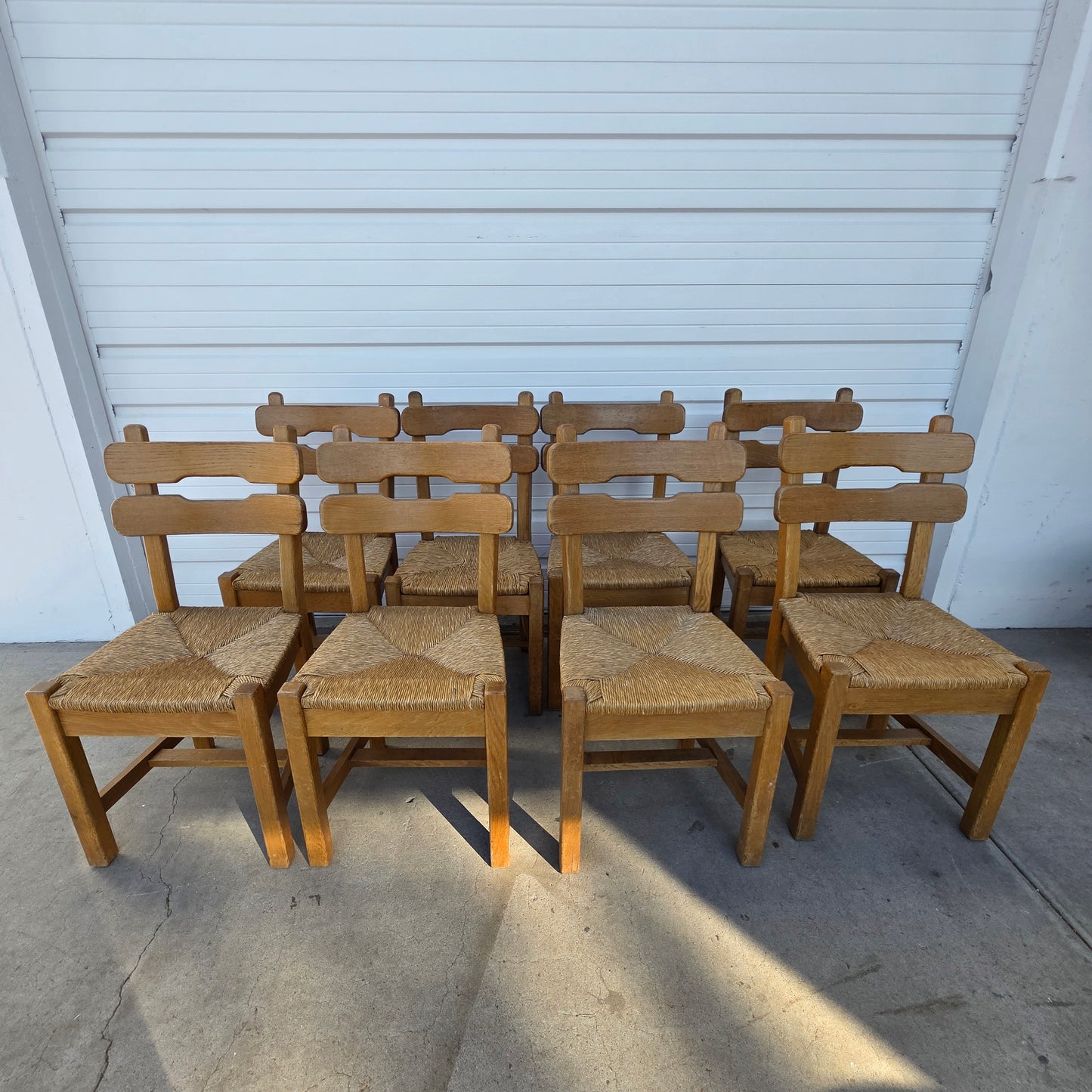 Set of 8 Rush Seat Oak Dining Chairs