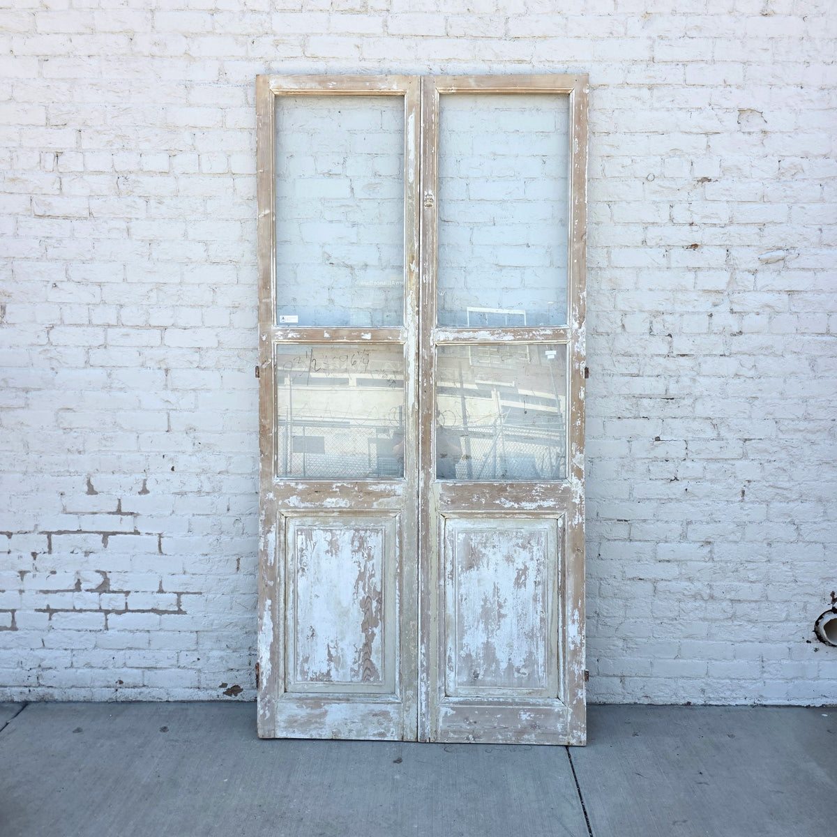 Pair of 2 Lite Painted Wood Antique Doors