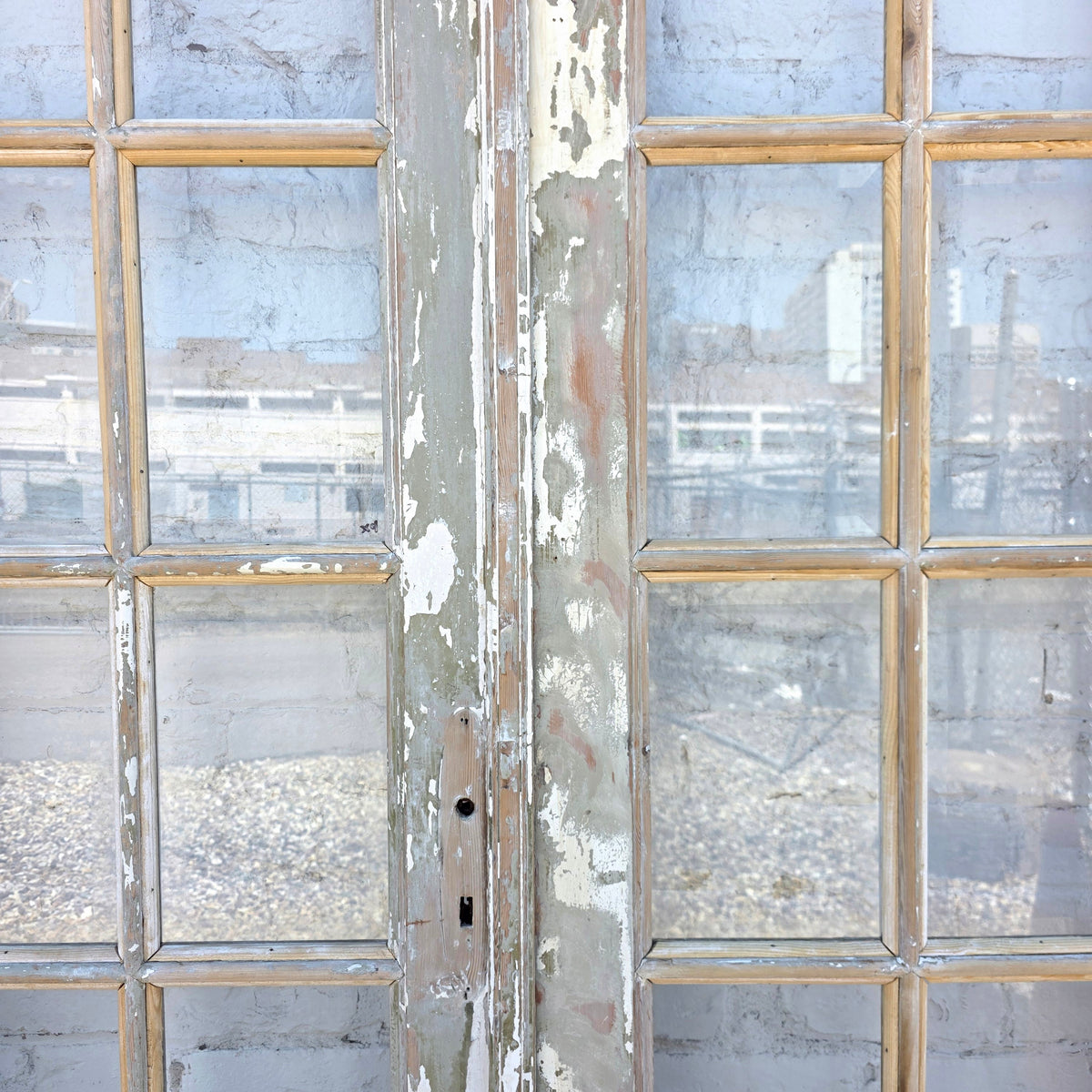 Pair of 14 Lite Washed Wood French Antique Doors