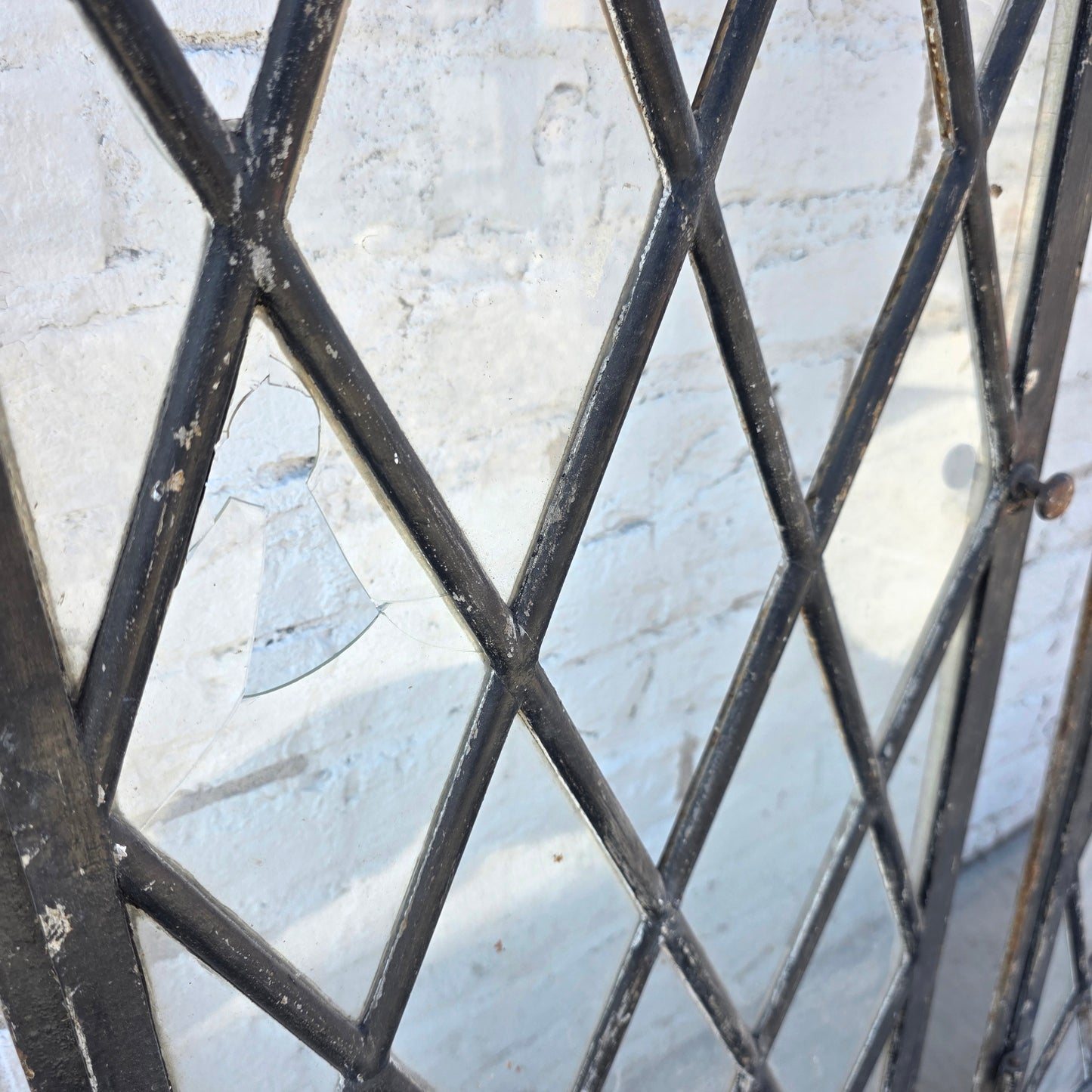 Pair of Arched Steel Windows with Diamond Panes