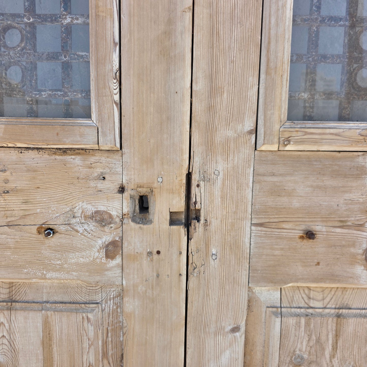 Pair of Wood French Doors with Iron Inserts