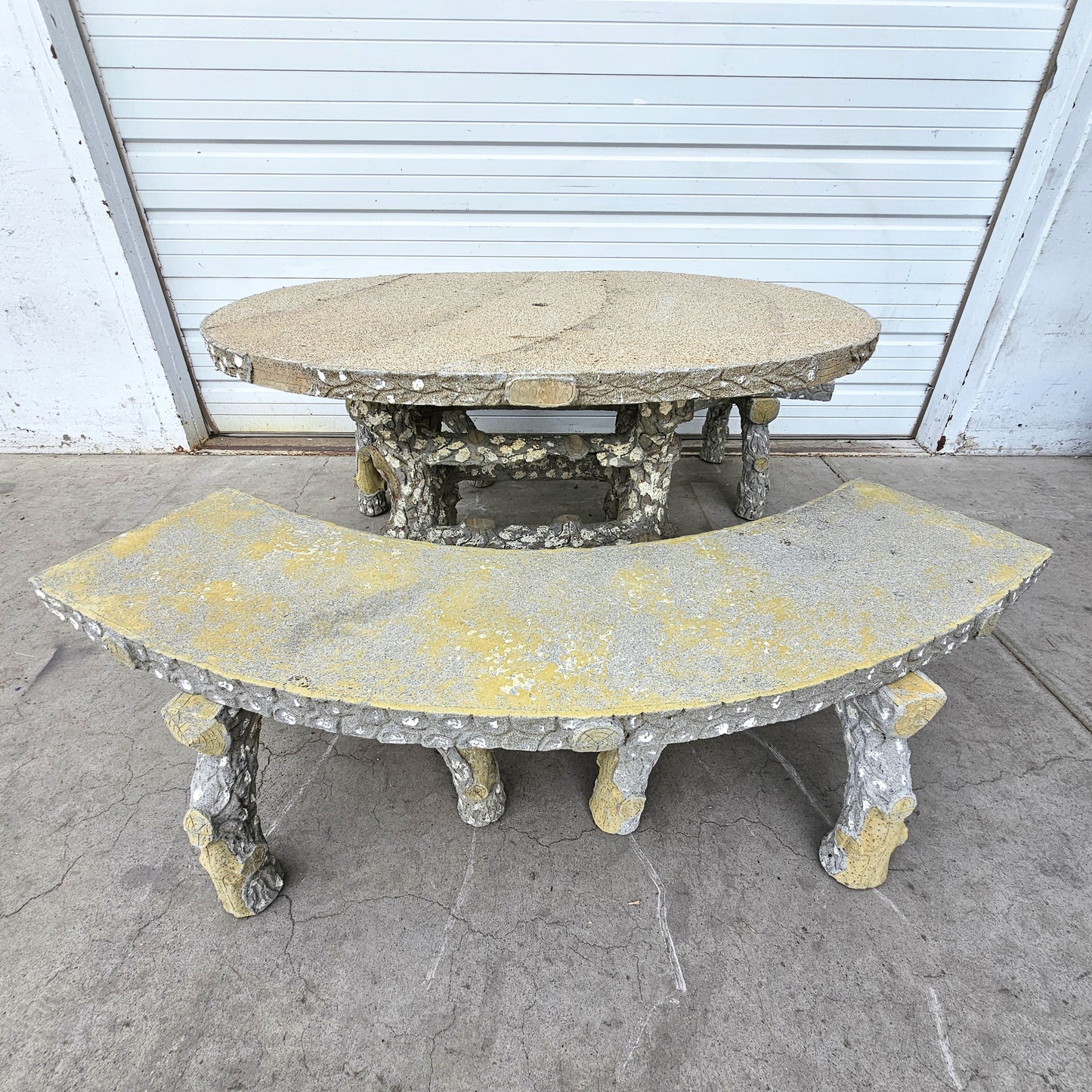 Faux Bois Table and 2 Benches