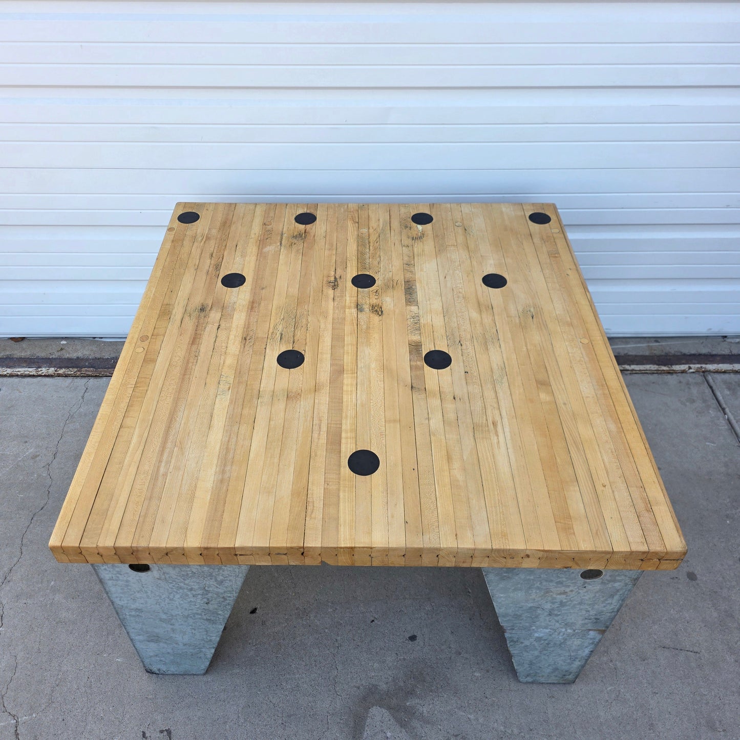 Bowling Alley Square Table with Galvanized Legs