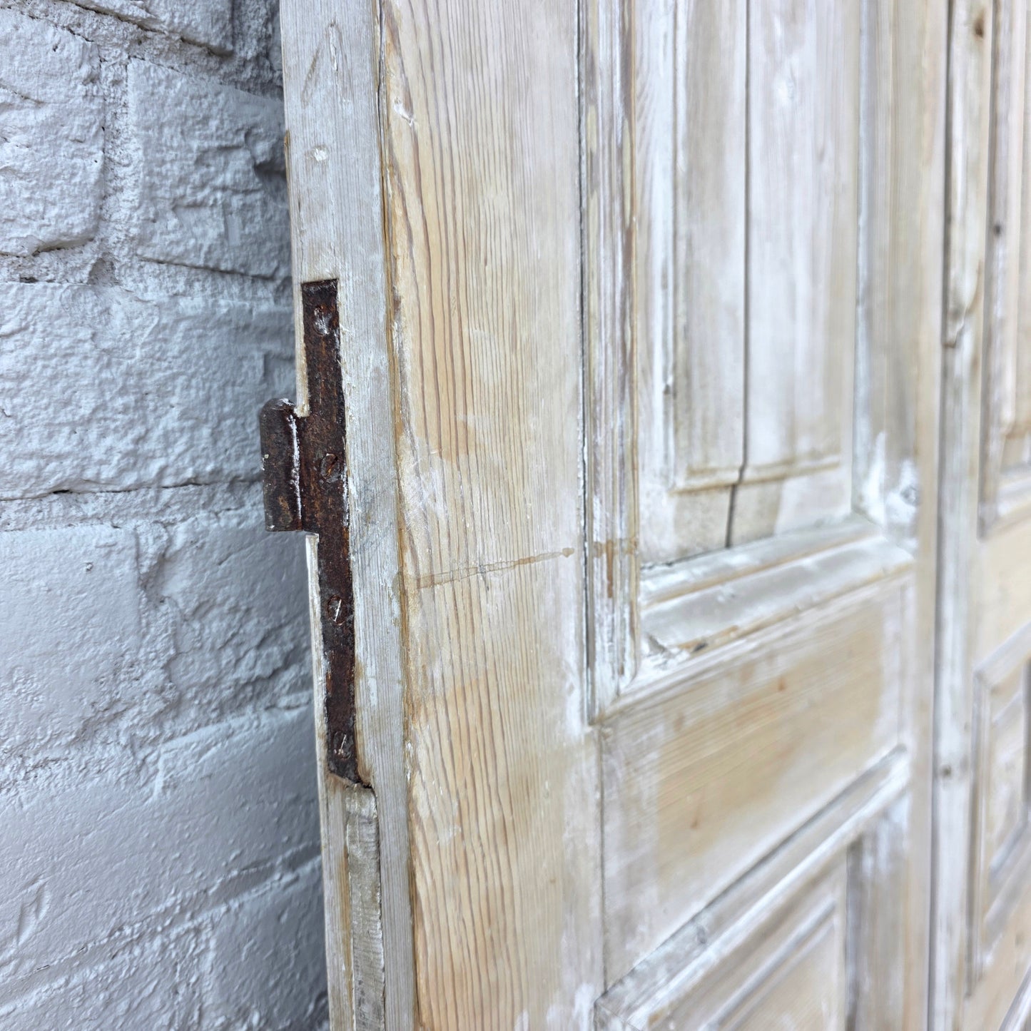 Pair of Washed Antique Wood 3-Panel Doors