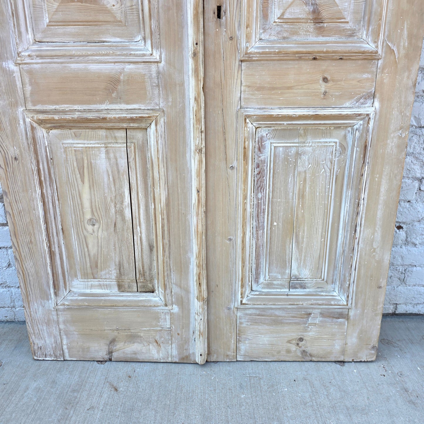 Pair of Washed Antique Wood 3-Panel Doors
