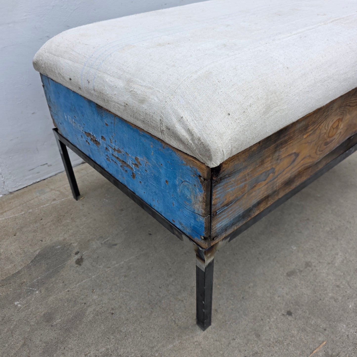 Raisin Box Ottoman with French Grain Sack Top
