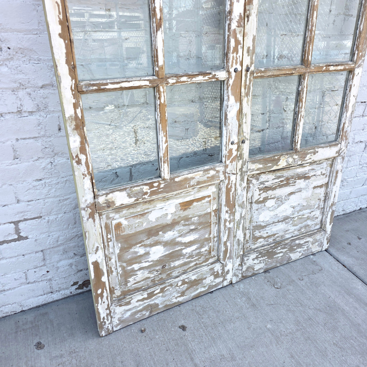Pair of 8 Lite White Wood French Antique Doors