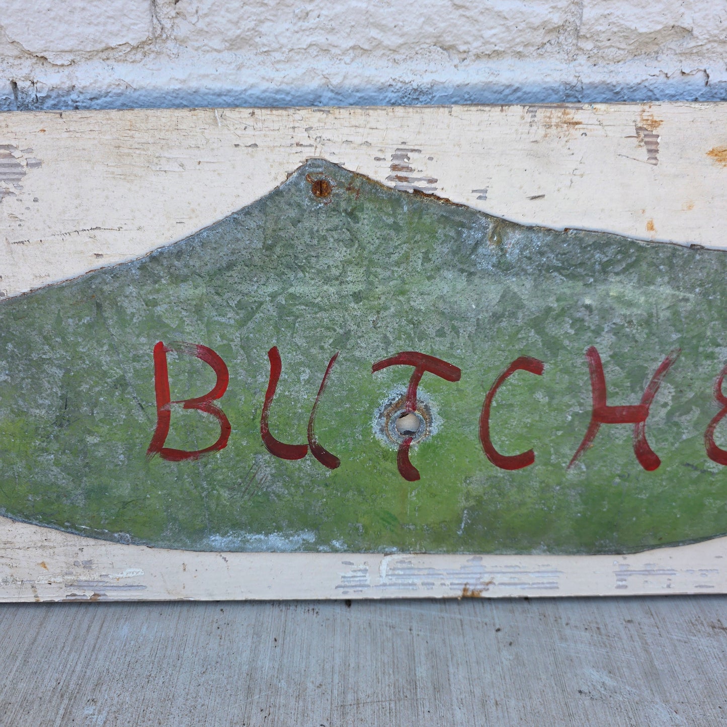 Butcher Shop Sign - metal on board