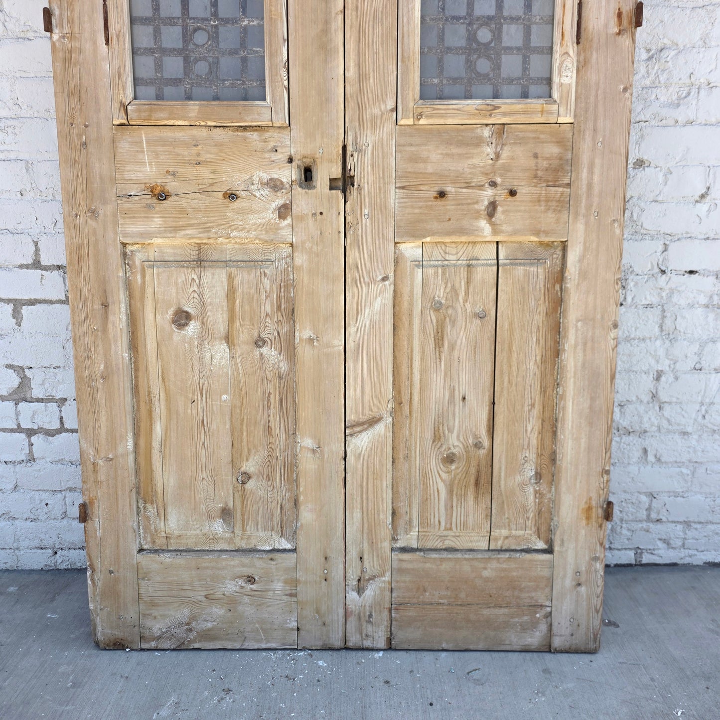 Pair of Wood French Doors with Iron Inserts