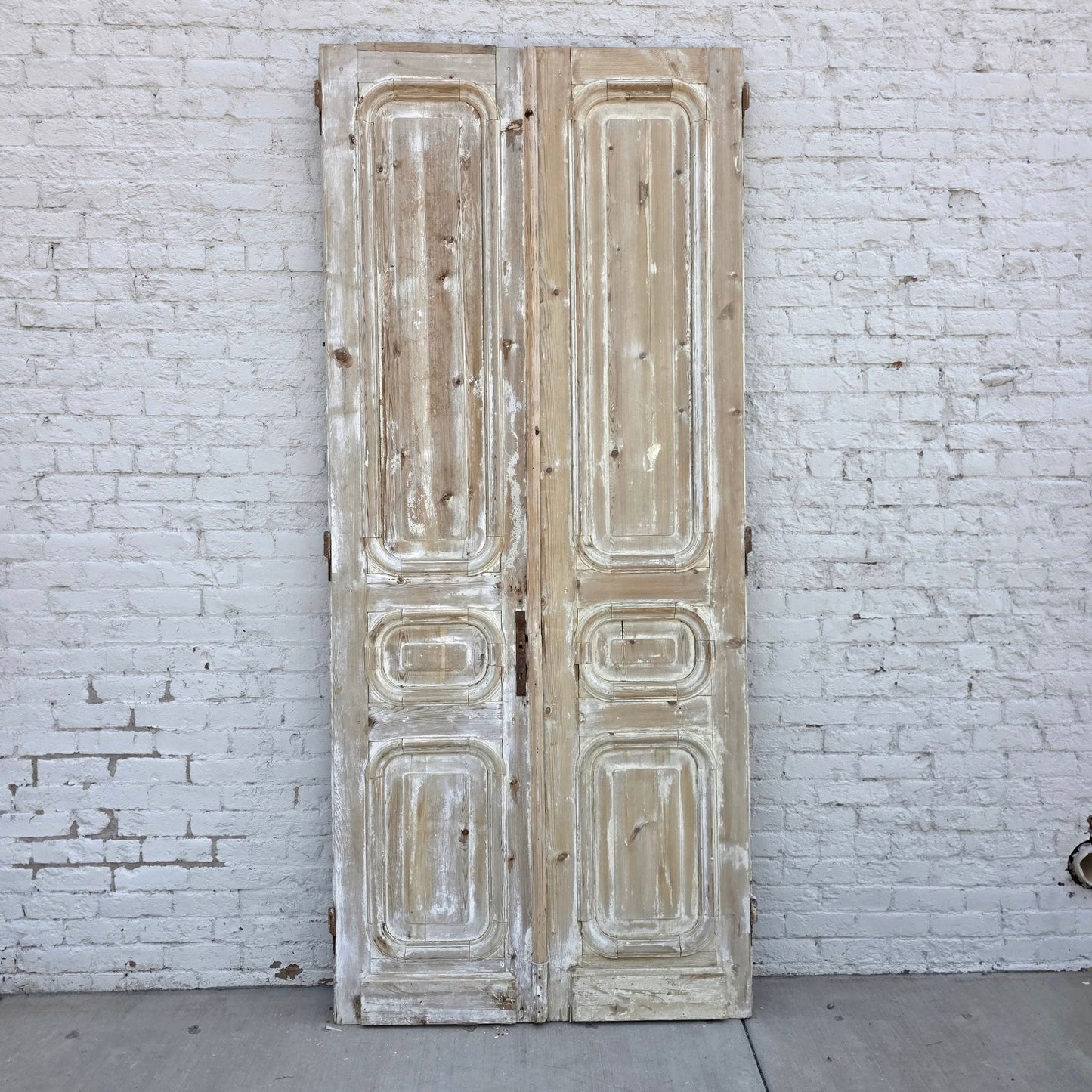Pair of Antique Solid Wood 3 Curved Panel French Doors