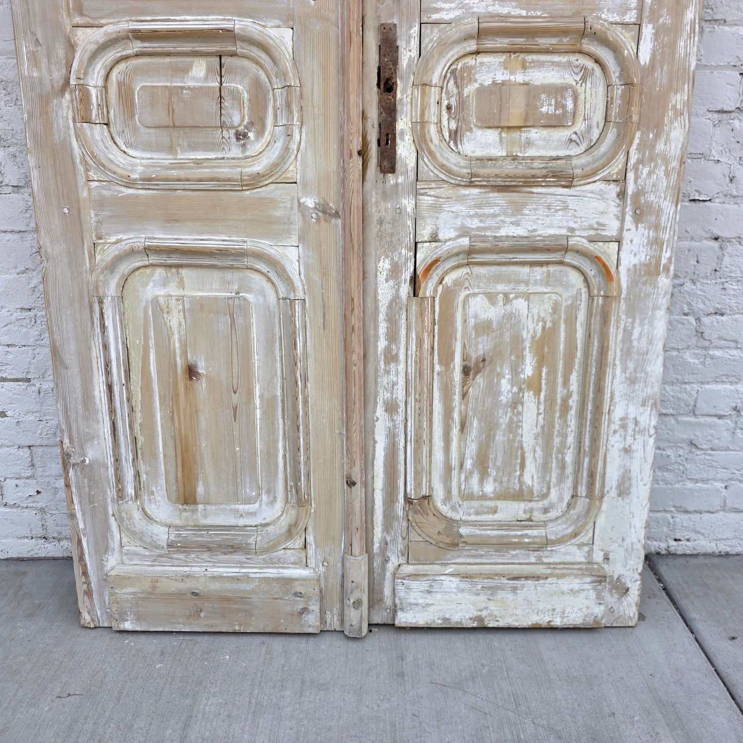 Pair of Antique Solid Wood 3 Curved Panel French Doors
