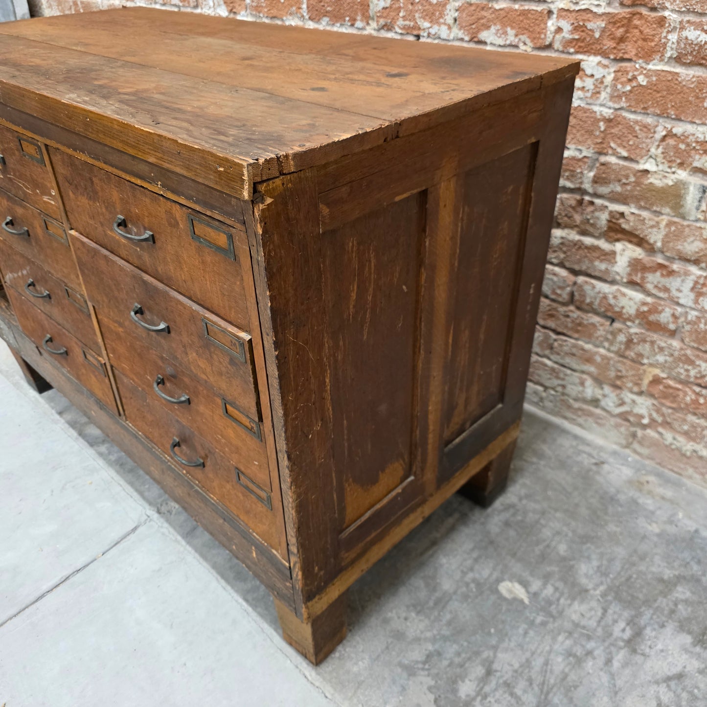 Antique Oak Industrial Hardware Store Cabinet
