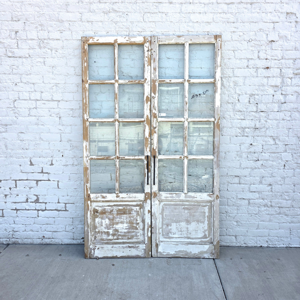 Pair of 8 Lite White Wood French Antique Doors