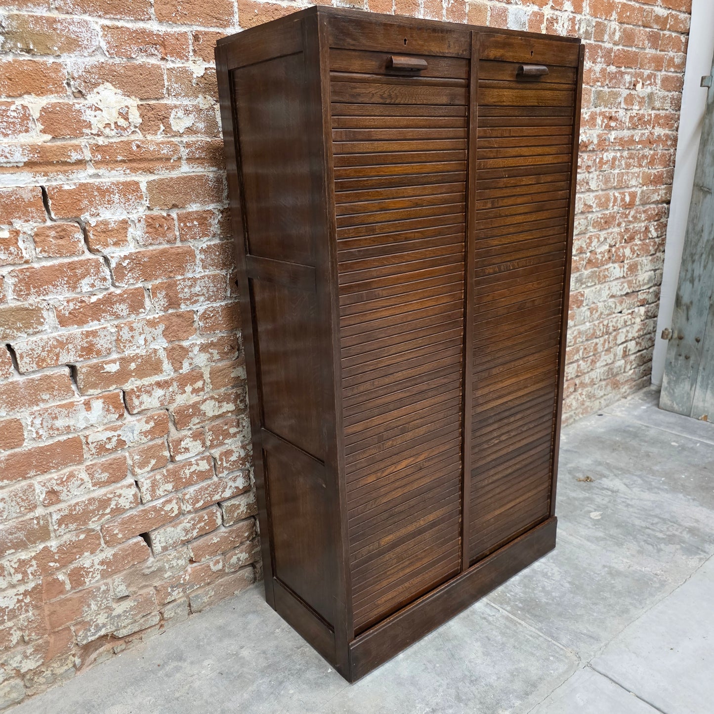 Antique Oak Filing Cabinet with Double Tambour Front