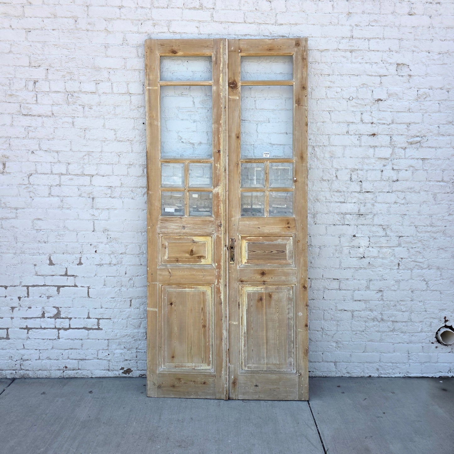 Pair of Washed Antique Doors w/ 6 Lites