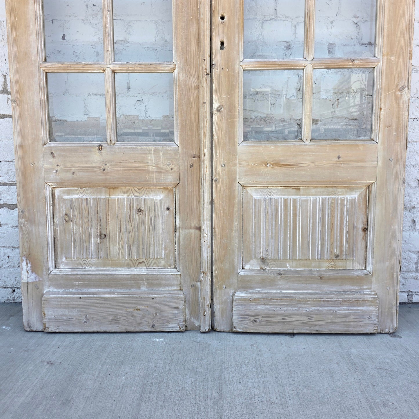 Pair of Washed Antique Wood Doors w/28 Glass Lites