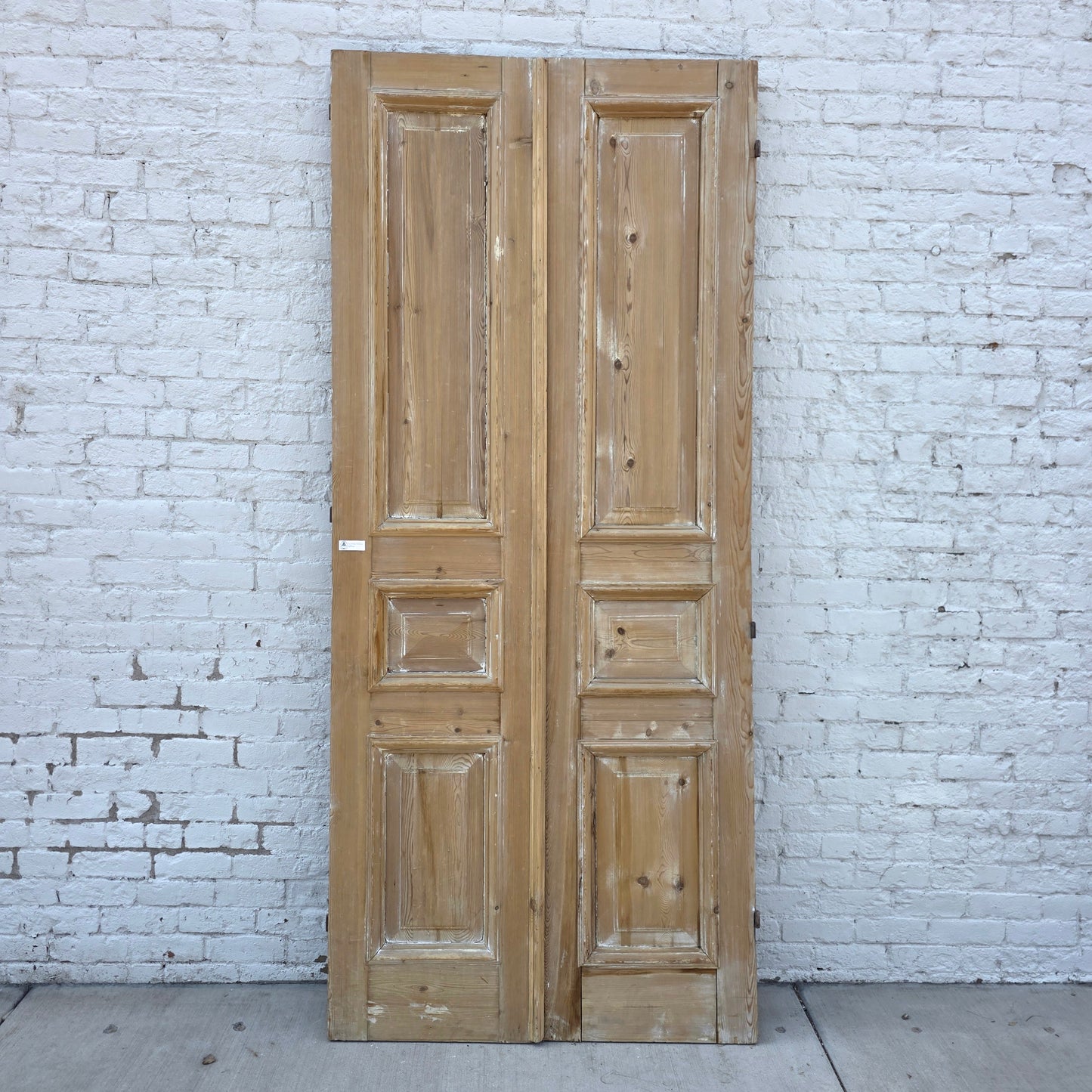 Pair of Washed Antique Wood 3-Panel Doors