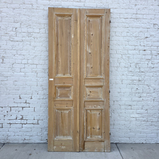 Pair of Washed Antique Wood 3-Panel Doors